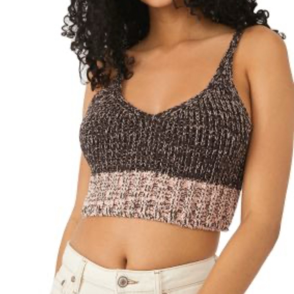 Free People Women's Brown V Neck Here All Day Brami Knitted Crop Top Medium 938